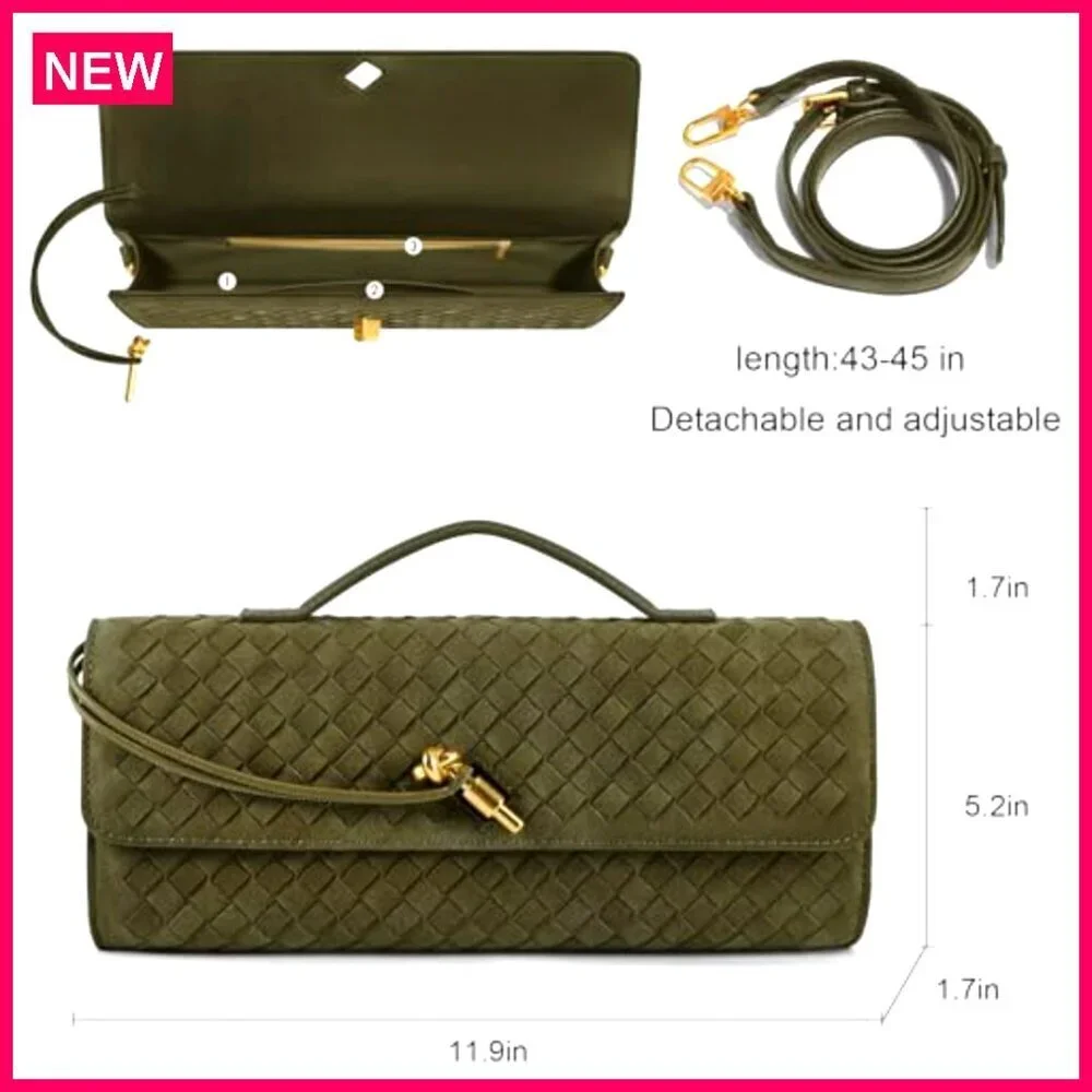Woven Faux Leather Clutch Evening Bag Adjustable Shoulder Strap Formal Satchel
